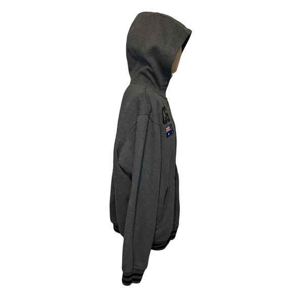 Coogi Y2K Hoodie Sweatshirt Mens XL Full Zip Gray Pockets Embroidered Flag - Picture 2 of 11